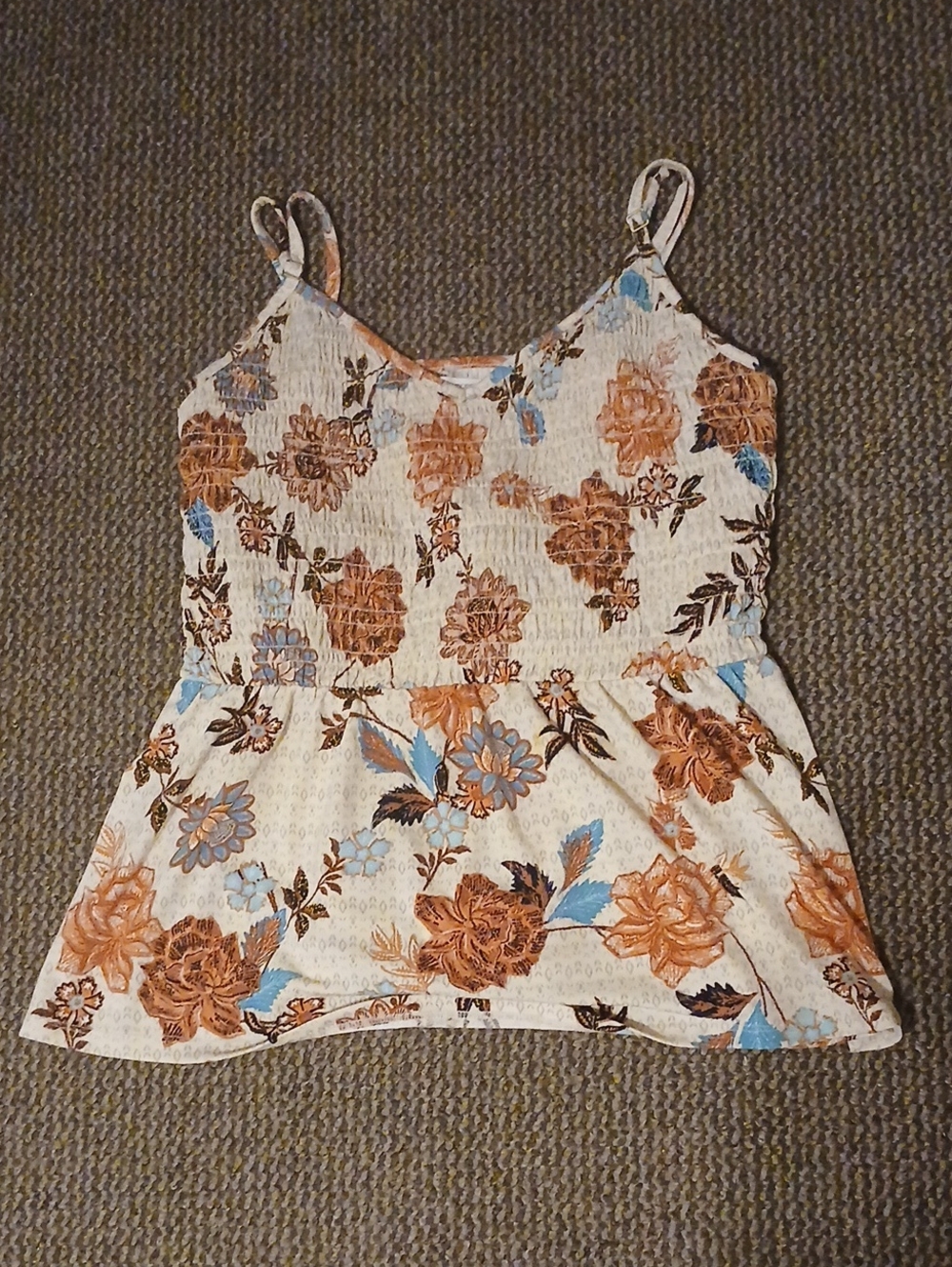 Maurices Floral Smocked Cami Top - White, Brown & Blue